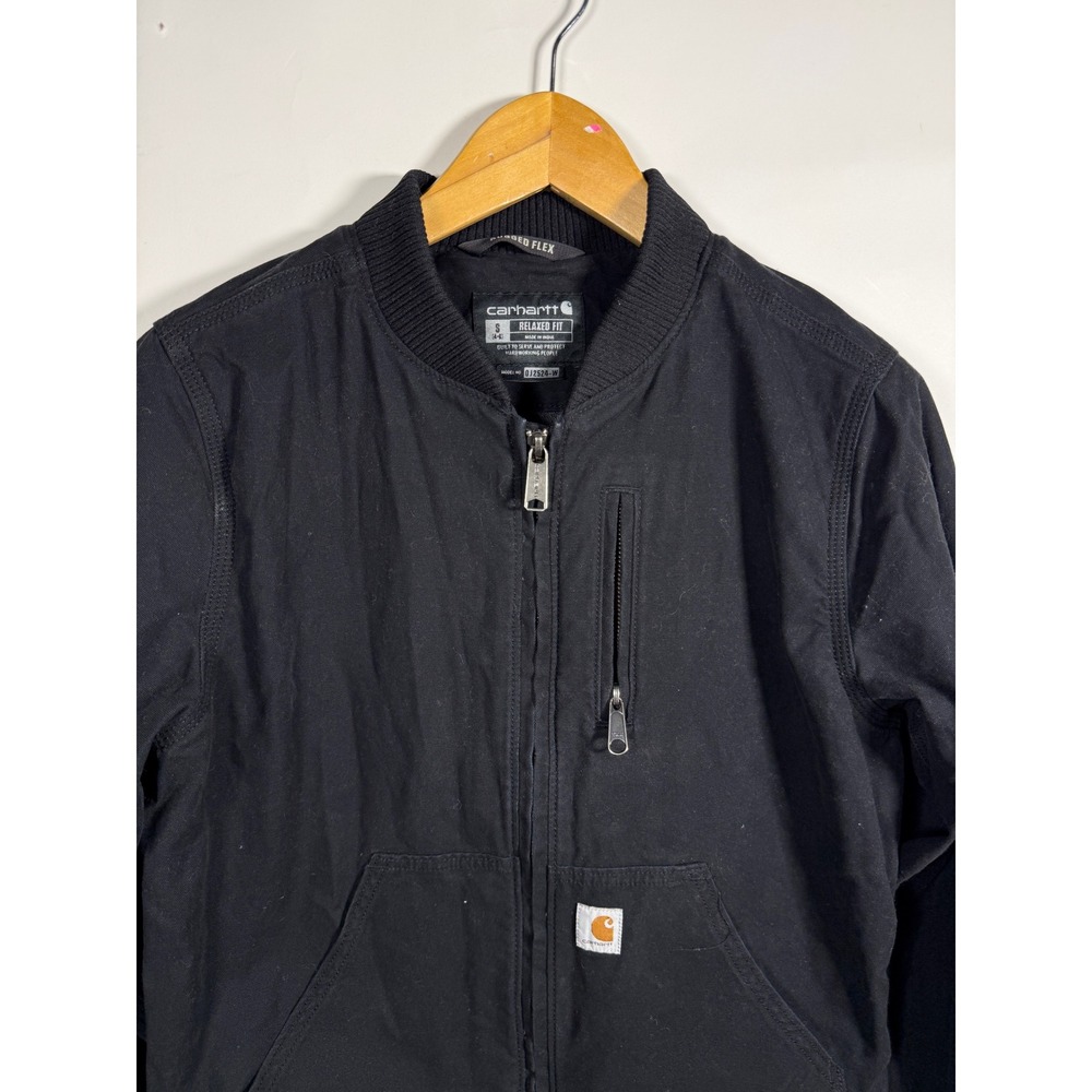 Carhartt Rugged Flex Bomber Jacket Womens Small Black Canvas Full Zip 102524-W - Picture 2 of 8